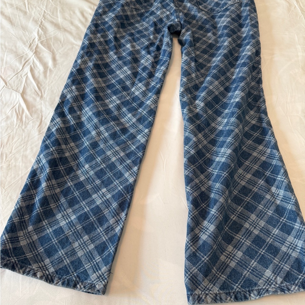 Cider Plaid Jeans Blue Denim Wide Leg Women’s Large Y2K - Picture 2 of 5